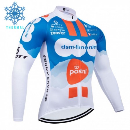 Wielershirt 2024 Team DSM Lange Mouw Winter Thermal Fleece Blauw
